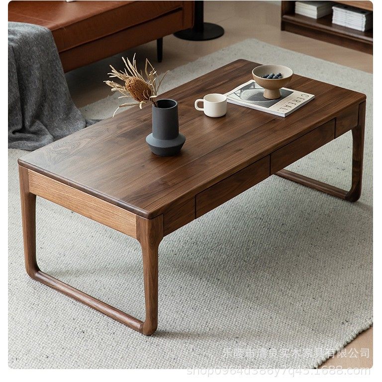 北美黑胡桃木实木茶几原木客厅小户型北欧1.2m带抽屉日式茶水桌子