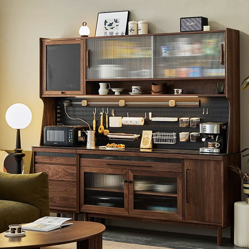 北美黑胡桃木餐边柜一体靠墙酒柜现代简约实木樱桃木茶水柜储物柜