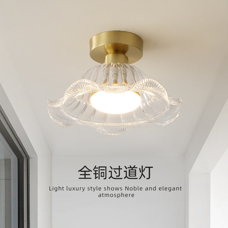 全铜高档美式过道灯简约门厅入户人体感应北欧轻奢玄关走廊阳台灯