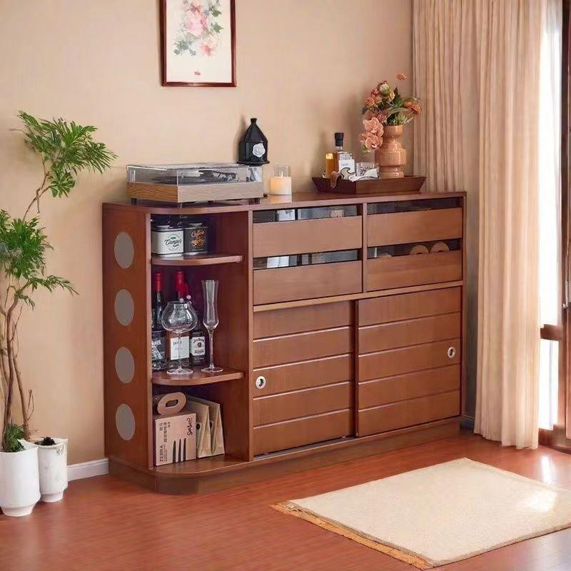 轻奢中古风黄杨木餐边柜实木储物收纳柜小户型带抽屉客厅茶水边柜