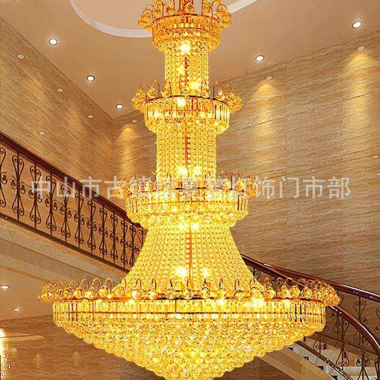 复式楼大吊灯欧式别墅客厅灯水晶灯酒店大厅灯具中空楼中楼长吊灯