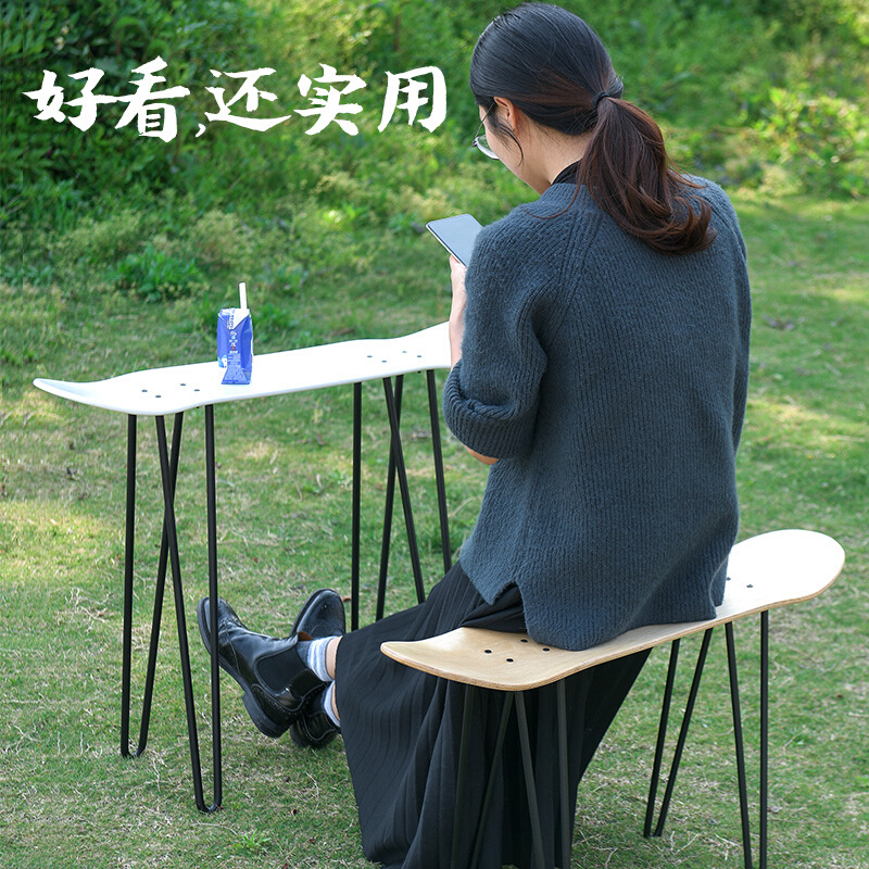 滑板凳子创艺实木滑板架DIY滑板椅子自装原木双翘滑板凳铁艺造型