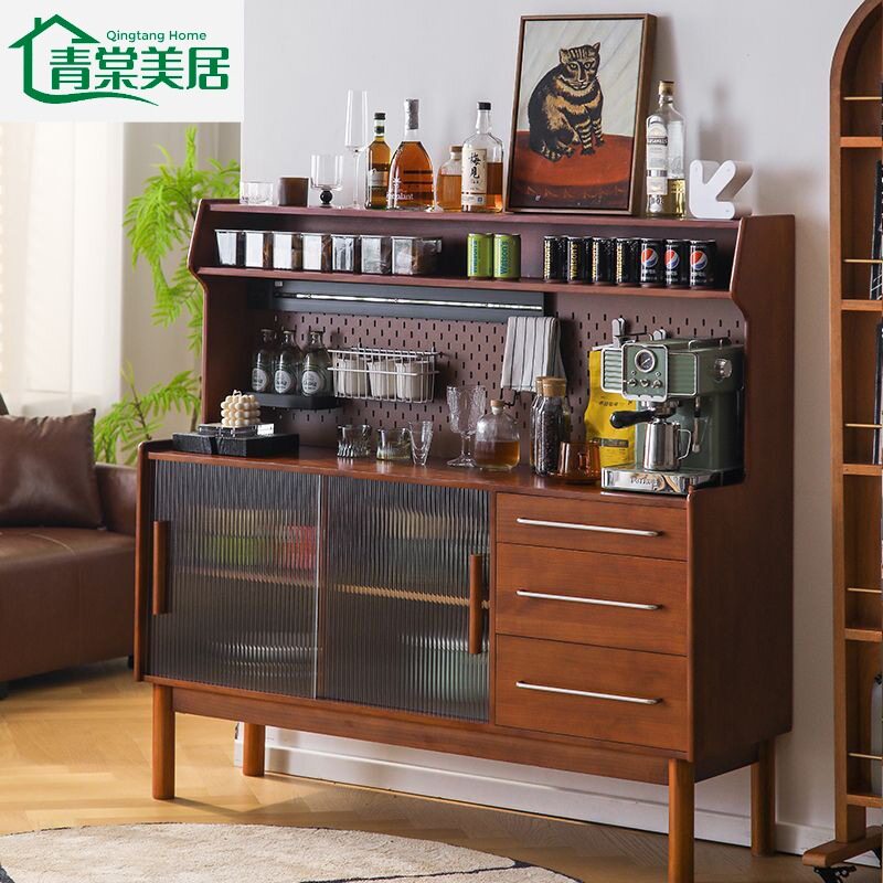 中古风实木餐边储物一体柜靠墙客厅酒柜茶水多功能厨房储物收纳柜