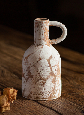 批发粗陶小花瓶复古风台面桌面花器简约家居装饰鲜花干花陶瓷摆件