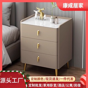 简约现代实木岩板床头柜家用卧室轻奢床边柜高级感多层简易储物柜