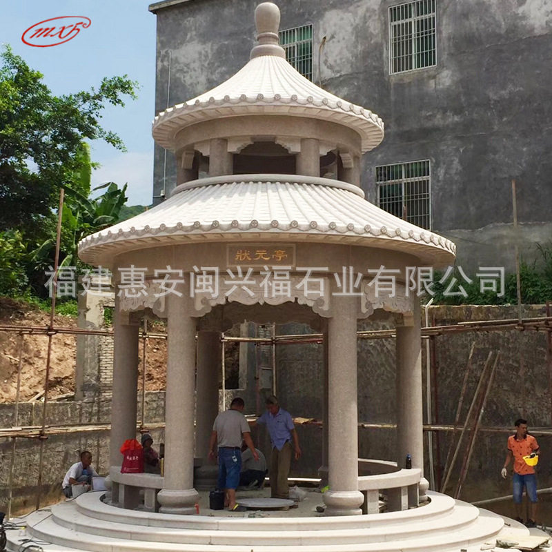 厂家批发石雕六角凉亭庭院别墅仿古避雨大理石双层休息石亭子摆件