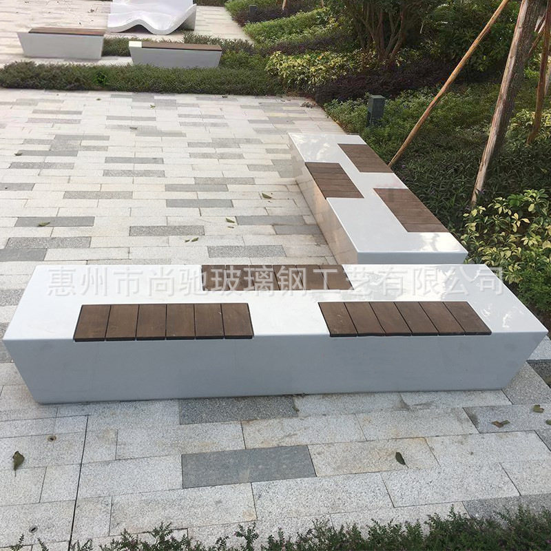 玻璃钢木纹休闲座椅商场广场户外实木创意公共休息区等候公园坐凳