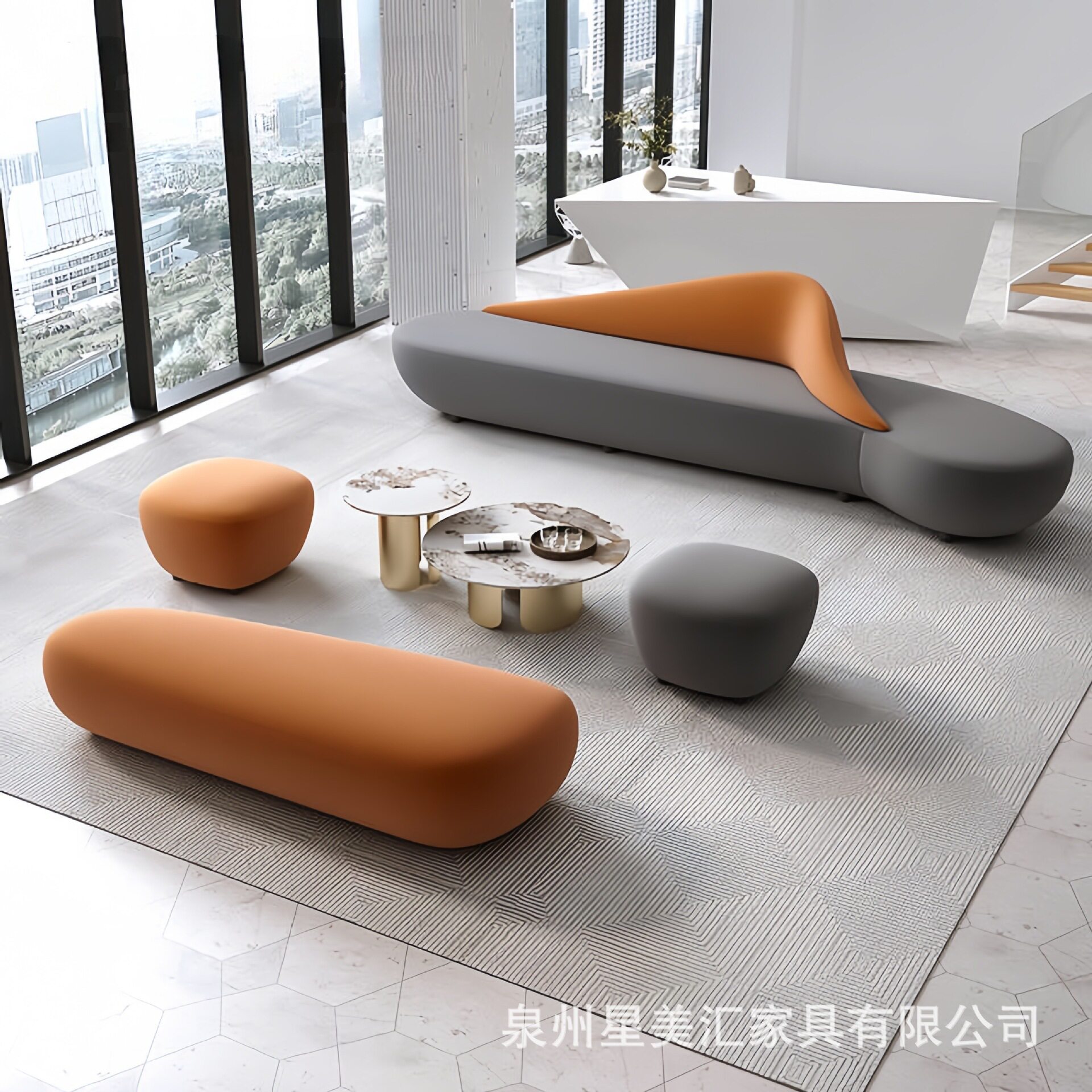 酒店大堂卡座贵宾会所弧形洽谈沙发大厅接待售楼处会客沙发组合