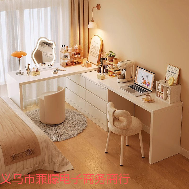 实木化妆桌卧室简约2026新款转角l型书桌梳妆台斗柜一体床尾边柜