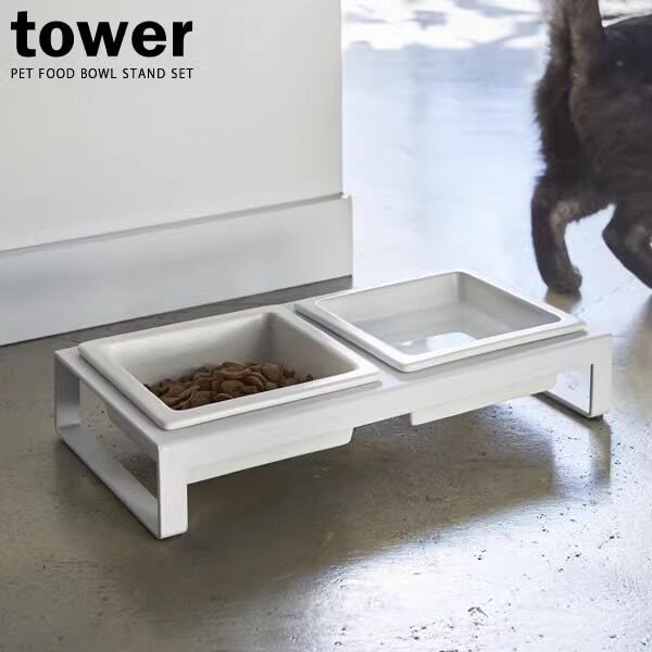 日本山崎实业 yamazaki猫盘双碗猫咪狗盆宠物用品铁艺支架狗食盆