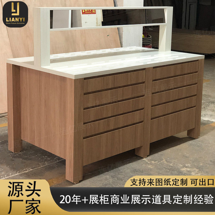 出口眼镜柜台眼镜展示柜整店定制木纹烤漆墨镜中岛展示柜台带抽屉