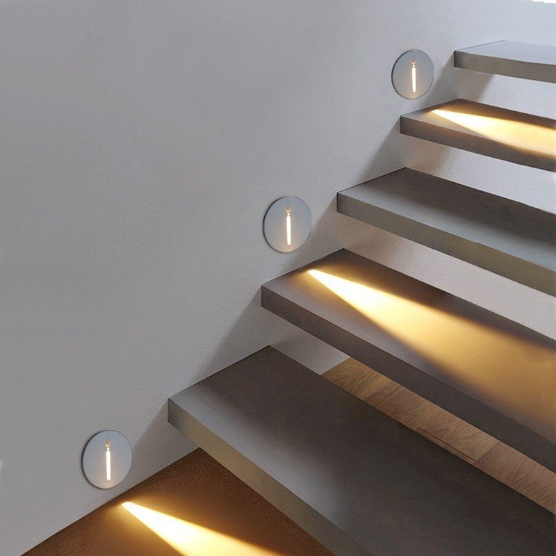 圆形一束光 人体感应地脚灯 嵌入式 走廊楼道墙角台阶楼梯踏步灯