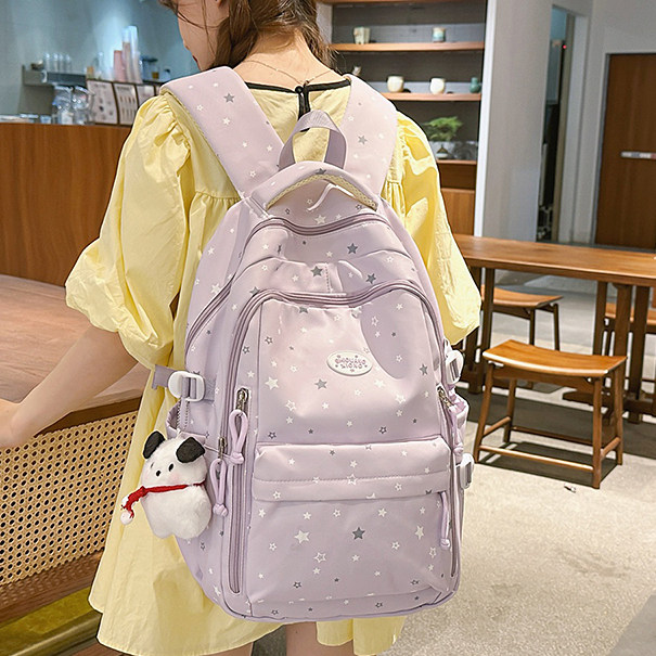星星印花高颜值书包女生初中生高中生大容量百搭双肩包2026新款
