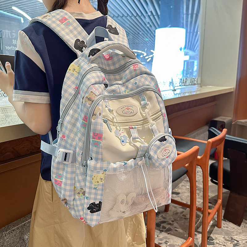 高颜值ins书包女生初中生多隔层中学生背包少女糖果色旅游双肩包