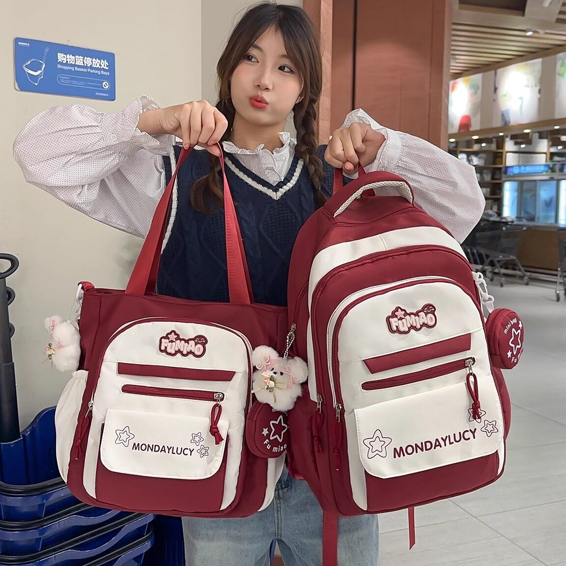 高颜值撞色单肩包双肩包女学生电脑包大容量书包初中高中生背包