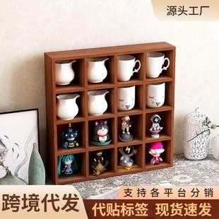 复古壁挂墙面收纳架木质十六宫格桌面收纳盒摆件盲盒置物架zakka