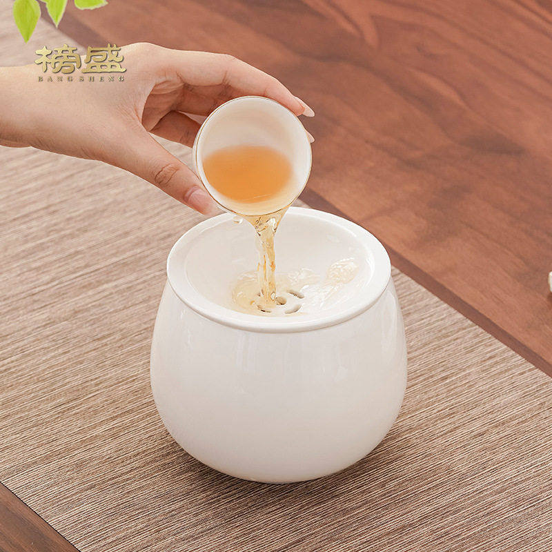 榜盛羊脂玉建水家用功夫茶具配件禅意茶道水盂茶渣缸白瓷带盖茶洗,餐饮具,茶道/零配,淘宝优惠券,粉丝福利购,淘宝优惠卷