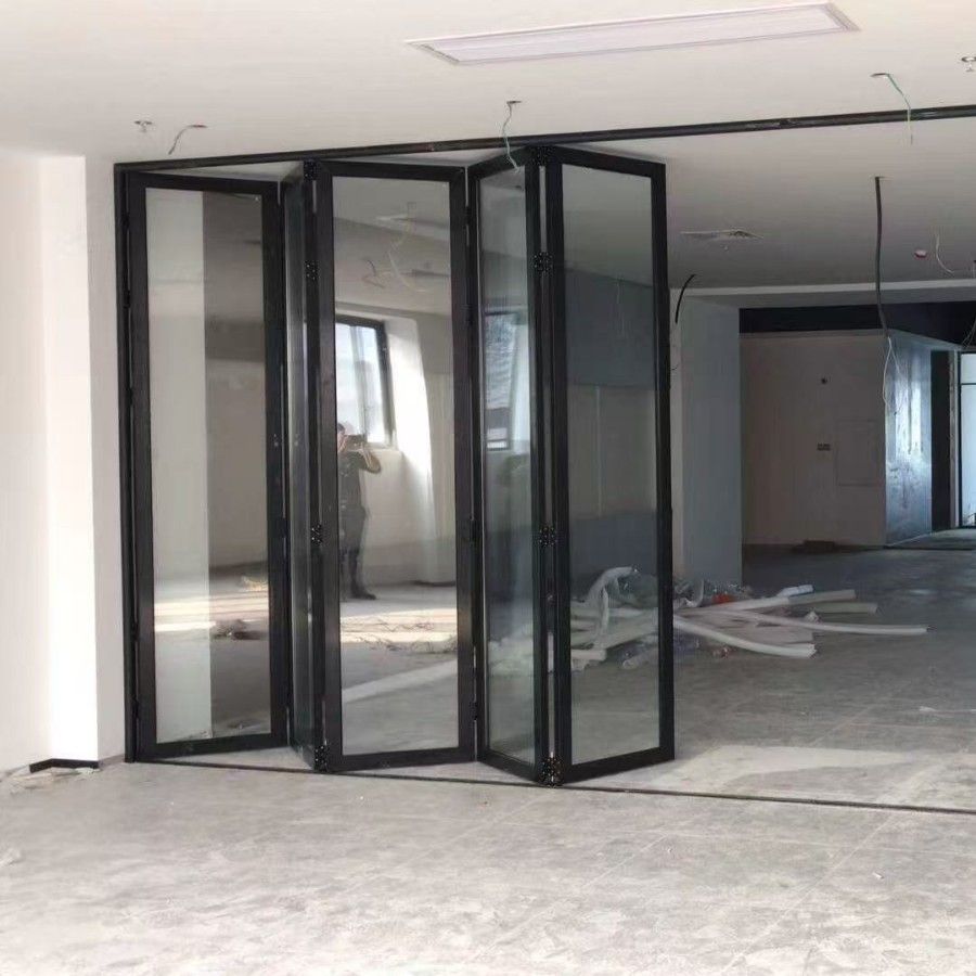 跨境爆款铝合金折叠门极简钢化玻璃门极窄简易折叠门推拉门厂家
