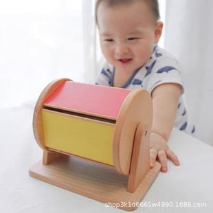 蒙氏教具0-3岁榉木纺织鼓玩具婴幼儿蒙特梭利认知盒子早教益智