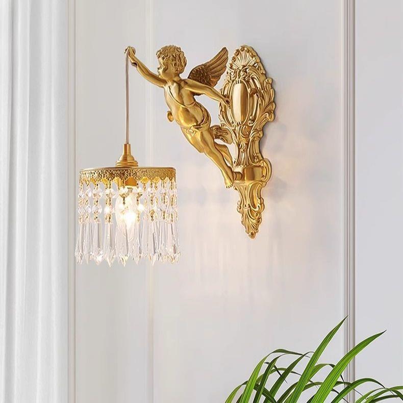 法式复古全铜壁灯卧室床头小吊灯水晶防锈浮雕灯走廊阳台装饰灯饰