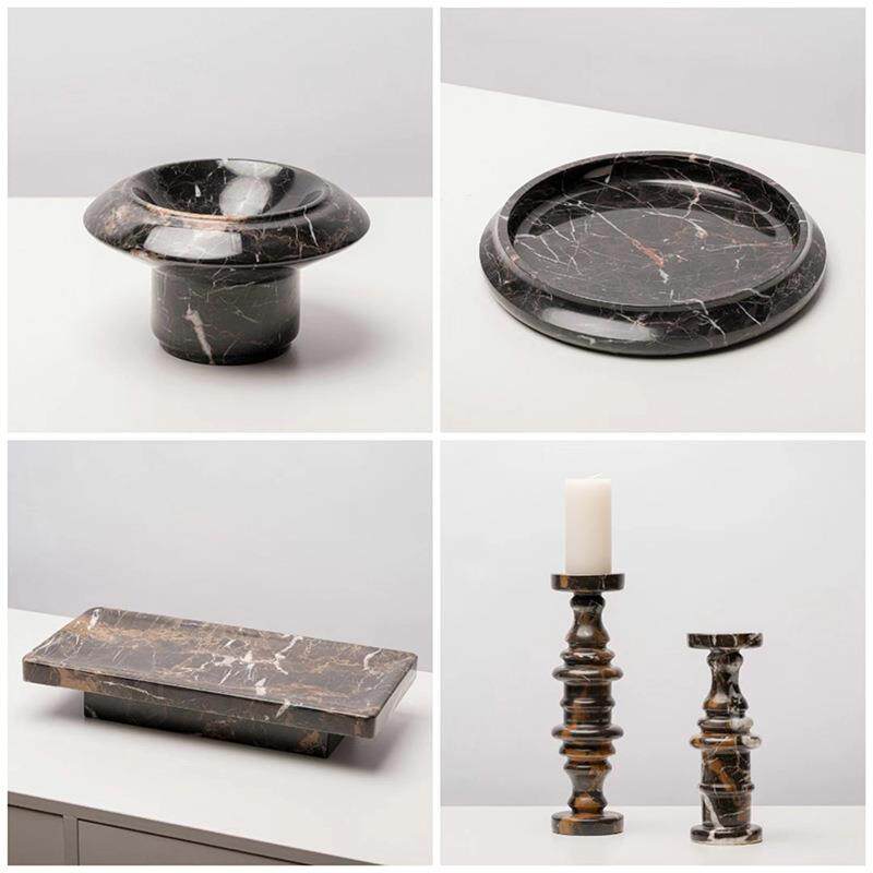 创意天然大理石果盘摆件样板房烛台花盆收纳装饰盘家居装饰品摆设