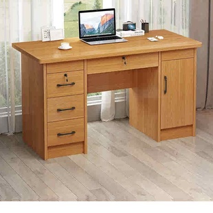电脑桌家用木工板1.2写字台1.4米带锁办公桌 生态板全实木书桌台式