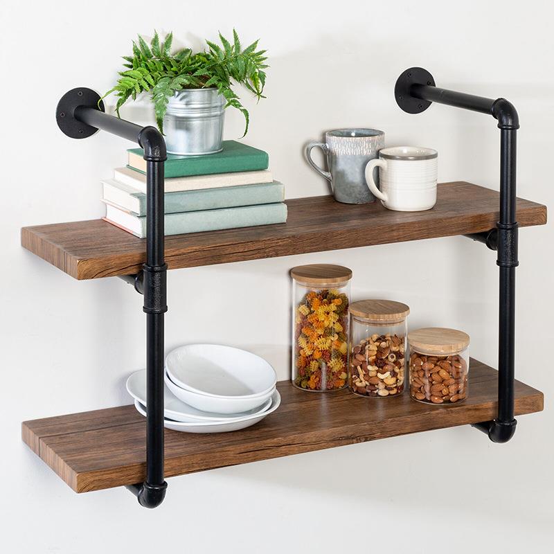 复古工业客厅铁艺墙上置物架墙壁水管多层收纳架一字隔板实木书架