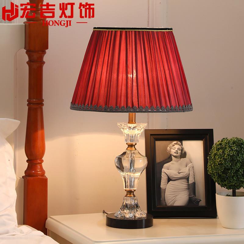 现代时尚水晶台灯卧室床头客厅灯饰灯具温馨浪漫红色结婚创意台灯