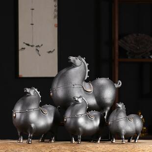 窑变战马招财进宝红色唐马摆件陶瓷家居客厅办公桌面酒柜装饰摆设