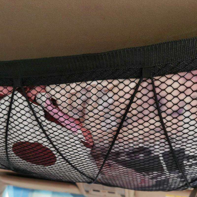 跨境汽车用品车顶网兜抽绳拉链款二合一收纳袋 车载储物固定网袋