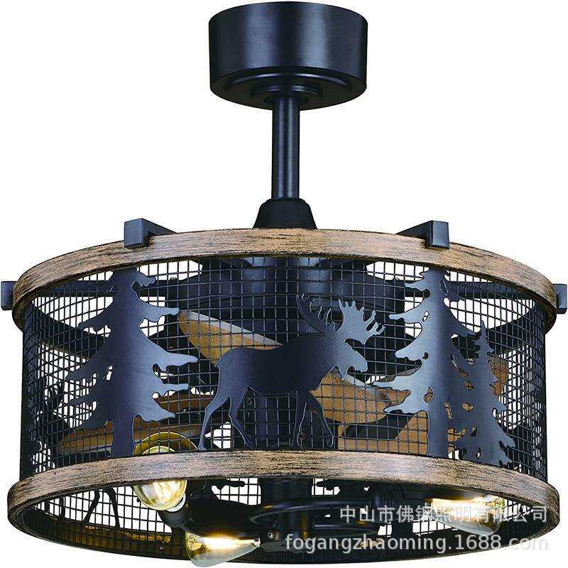 跨境亚马逊ebay美式风扇灯复古工业客厅餐厅卧室铁艺风扇灯灯具