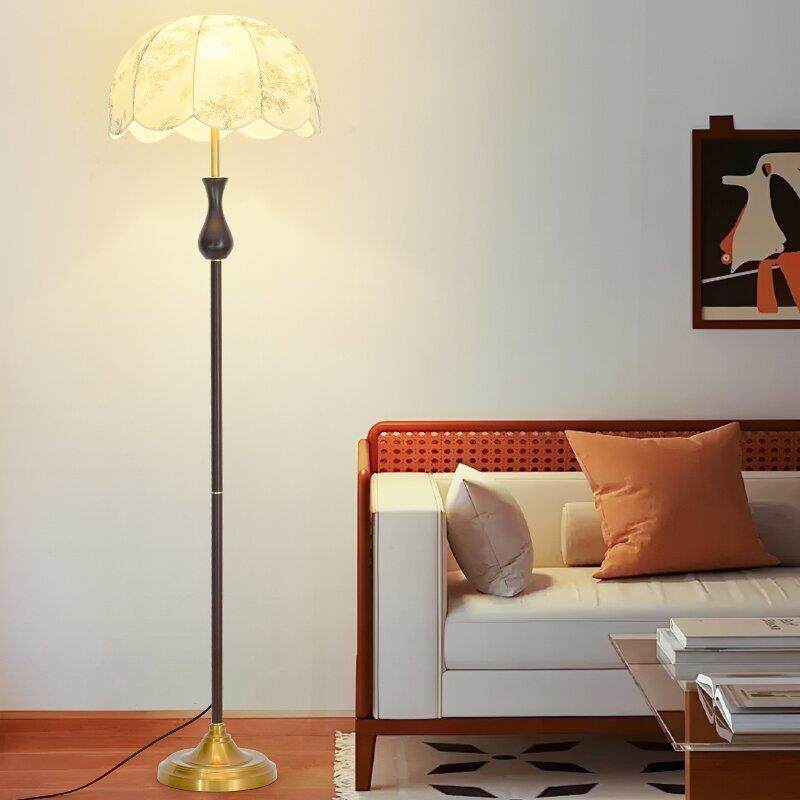 落地灯布艺灯罩客厅卧室高级感沙发旁新款中古风床头一件起批