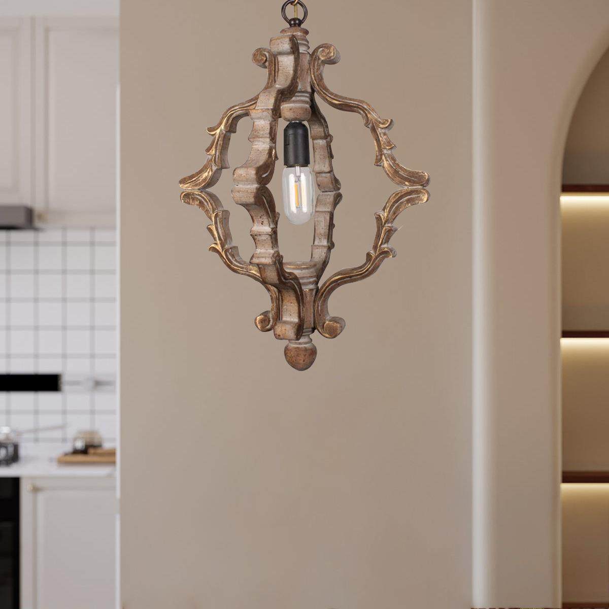 美式仿古吊灯实木艺雕刻个性笼子怀旧法式卧室餐厅别墅装饰灯具