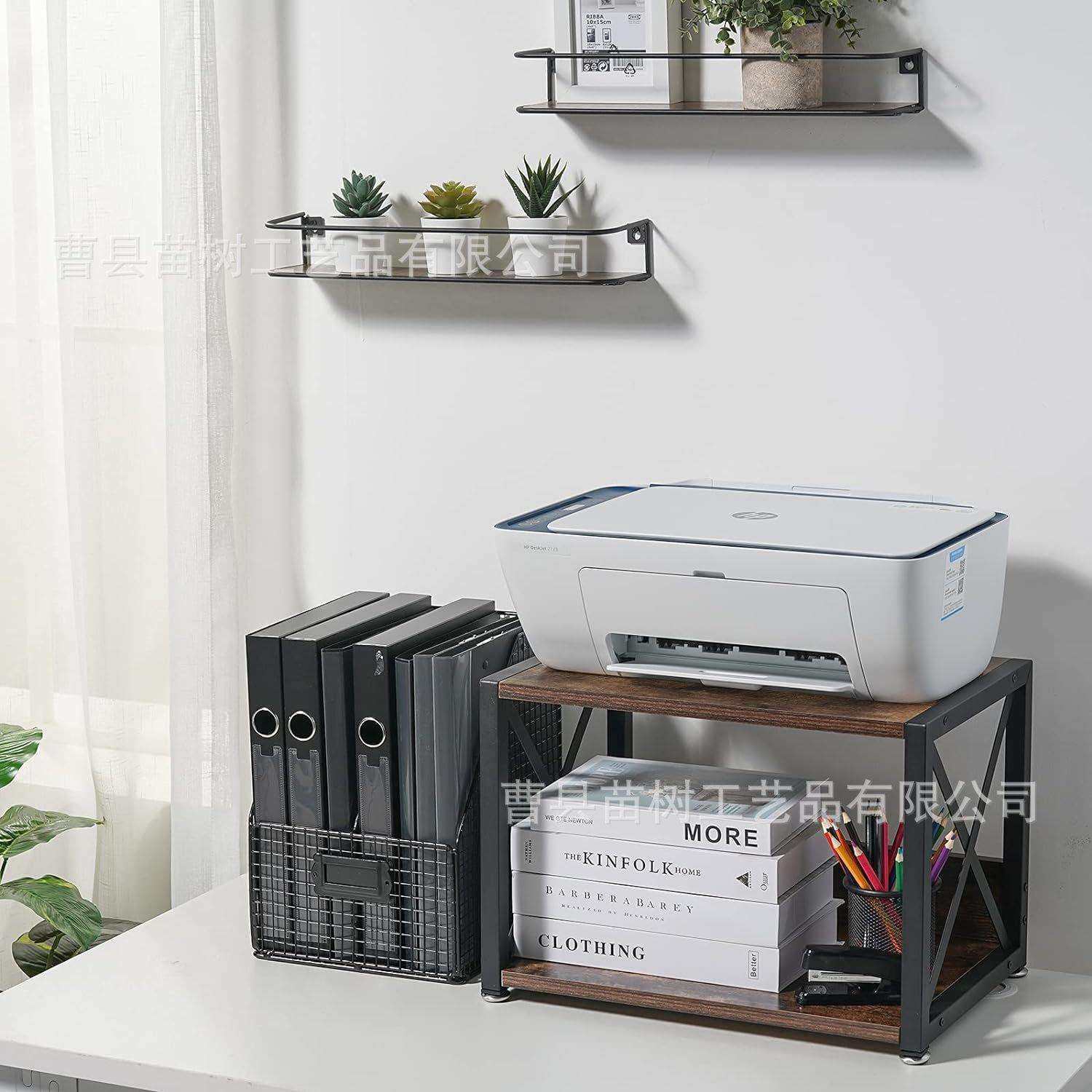 木质桌面置物架台式打印机收纳架扫描仪实木储物架双层铁艺文件架