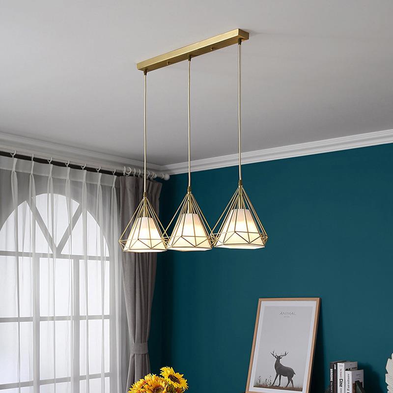 北欧餐厅吊灯三头茶室长条灯现代简约客厅全铜灯具创意钻石卧室灯