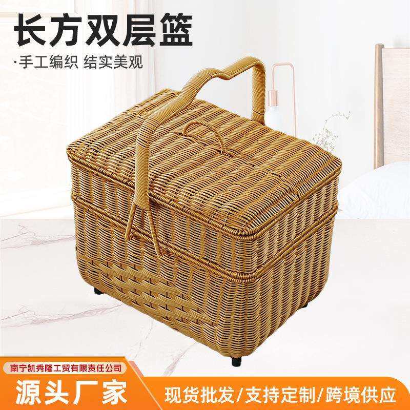 双层手提篮收纳筐家用国风手提篮拜拜篮家用带盖野餐篮手工藤编篮,农机/农具/农膜,播种栽苗器/地膜机,淘宝优惠券,粉丝福利购,淘宝优惠卷