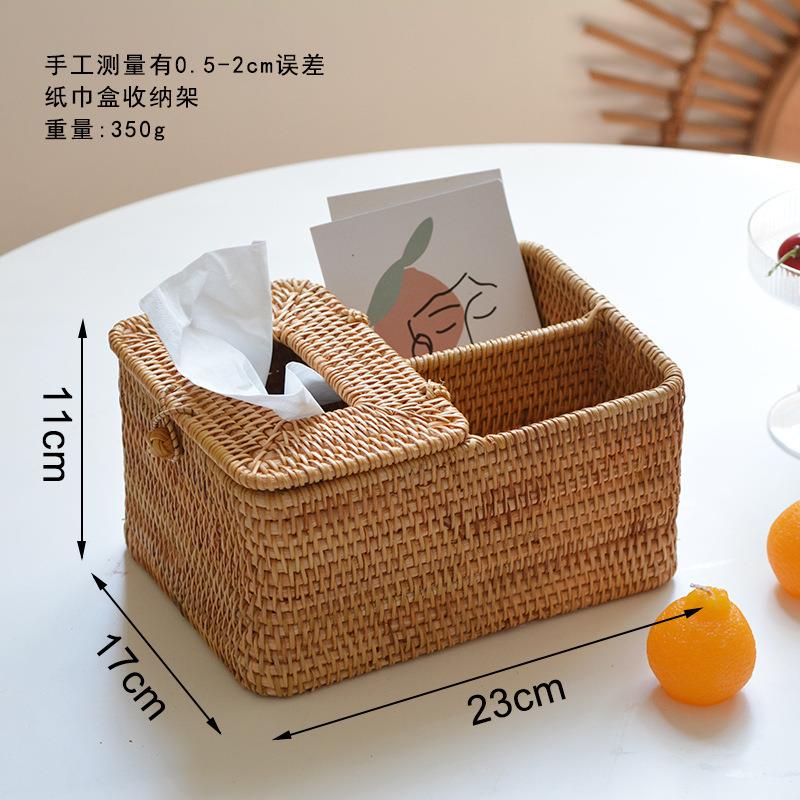 越南秋藤手工编织客厅卧室纸巾盒酒店民宿创意实木有盖收纳盒