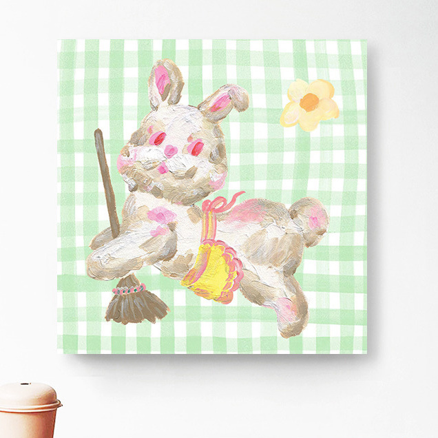 可爱奶油兔子小熊鹿装饰画 甜品店网红餐厅幼儿园儿童房ins风挂画图片