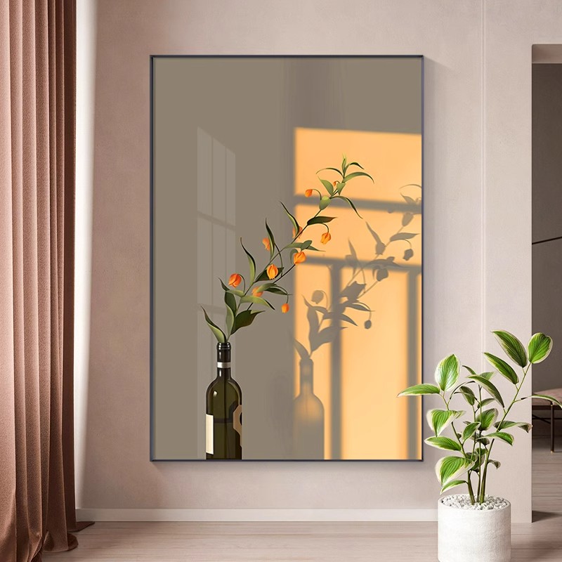 小众入户壁画北欧客厅玄关装饰画ins风治愈系光影植物法式挂画图片