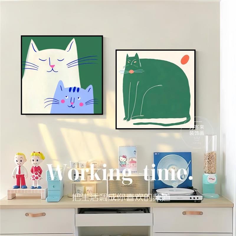 北欧ins风小众艺术装饰画客厅卧室个性猫咪挂画餐厅儿童房壁画图片