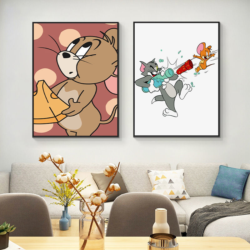 猫和老鼠客厅装饰画动漫沙发背景墙挂画创意儿童房间壁画楼梯过道图片