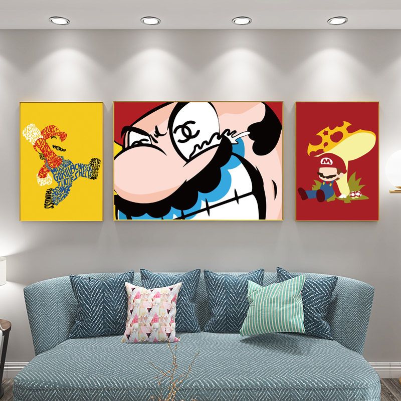 潮牌马里奥挂画卡通超级玛丽儿童房卧室壁画潮流客厅背景墙装饰画图片