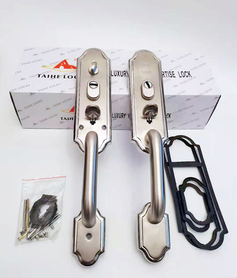 老式罗普斯金304不锈钢防盗门锁把手H弯把指压按钮大门锁面板特惠