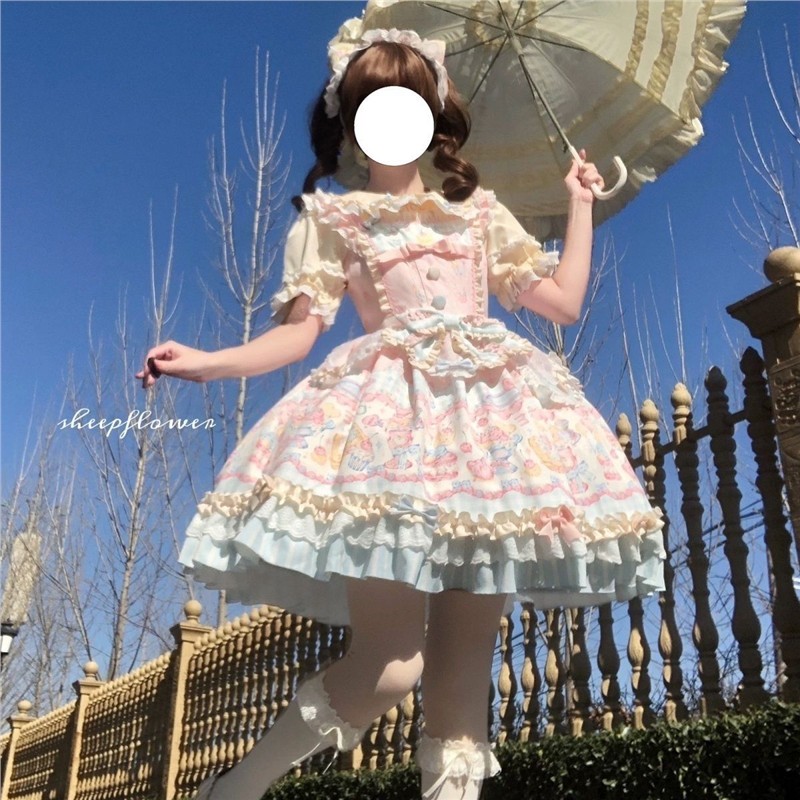 甜心喵果脯lolita洛丽塔洋装柄图连衣裙夏季蓬蓬蛋糕甜美可爱萝莉