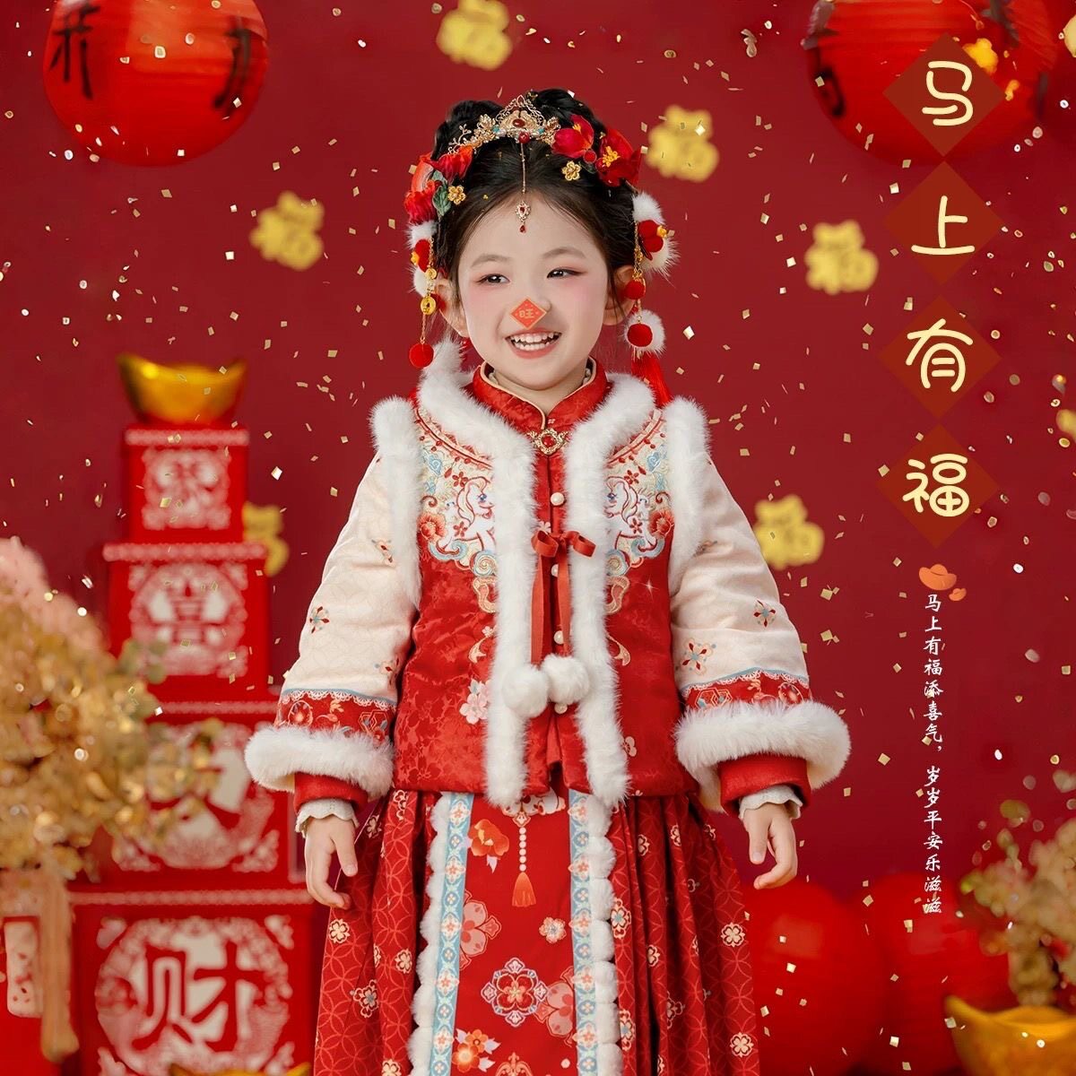 2026冬季新款女童汉服女童儿童中国风明制马面裙套装过年喜庆拜年