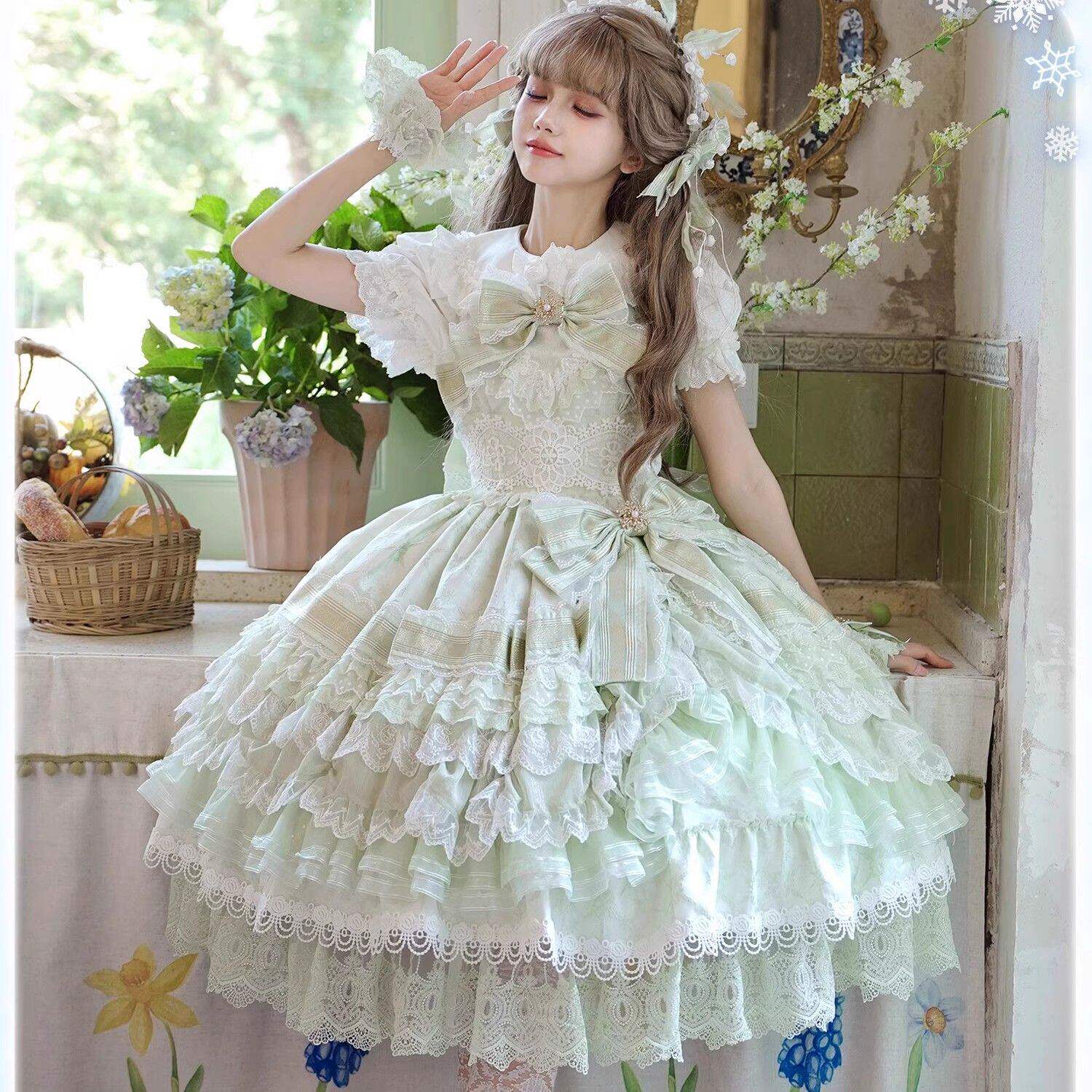 Lolita洋装华丽洛丽塔花嫁jsk吊带连衣裙圣诞节超仙公主裙蝴蝶结图片