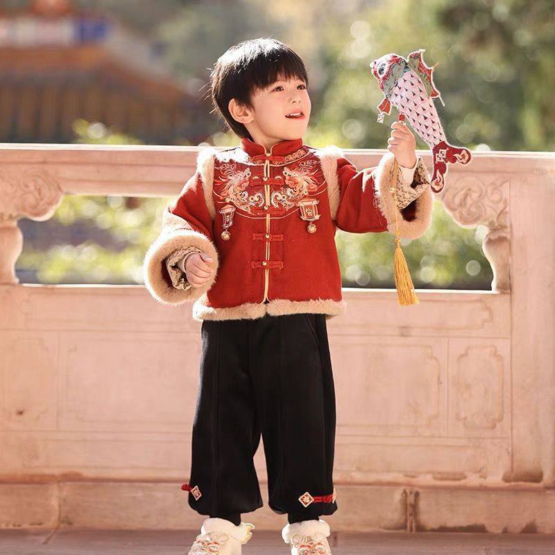 儿童拜年服套装喜庆过年服汉服女童男童新款宝宝周岁礼服国风唐装