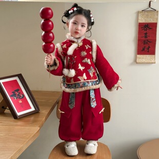 女童拜年服套装2025新款女宝宝时尚洋气唐装喜庆过年儿童加厚冬季