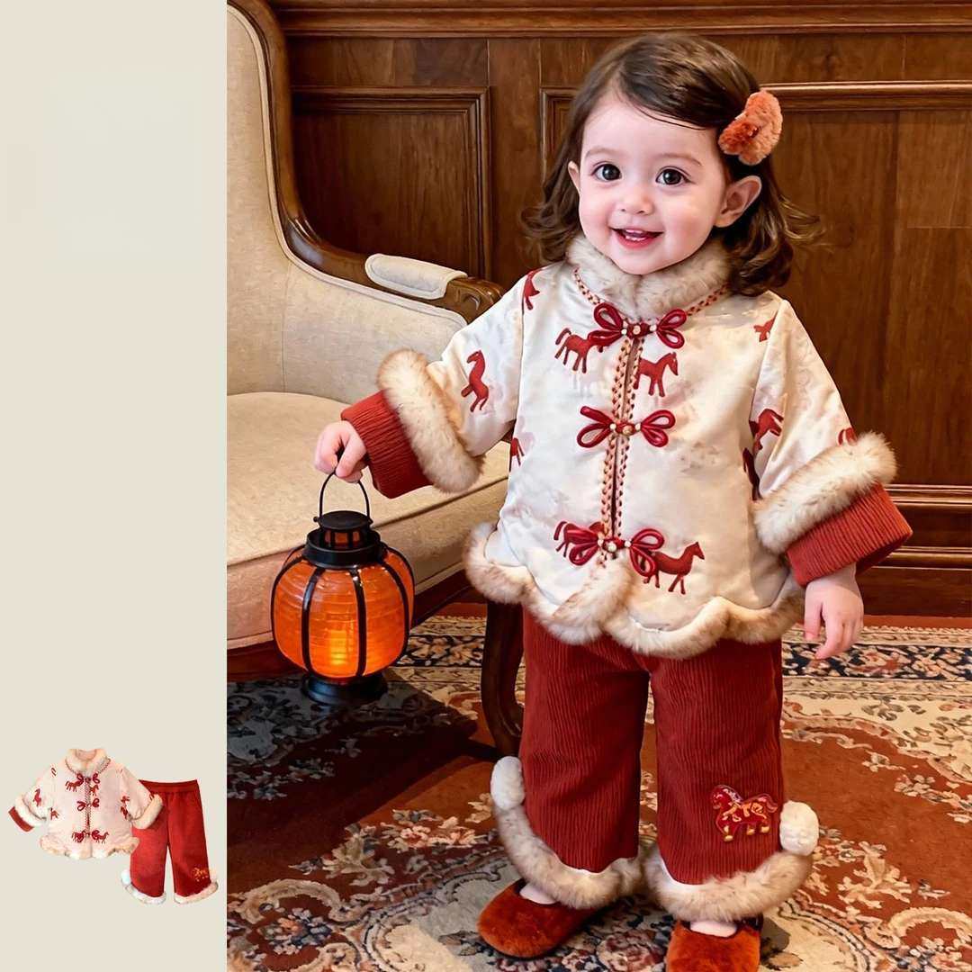 甜小司女童拜年服两件套冬2026新款小童宝宝新年套装过年衣服洋气