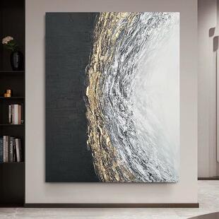 黑白抽象手绘油画极简风大幅落地画大芬村高级客厅装饰画玄关挂画